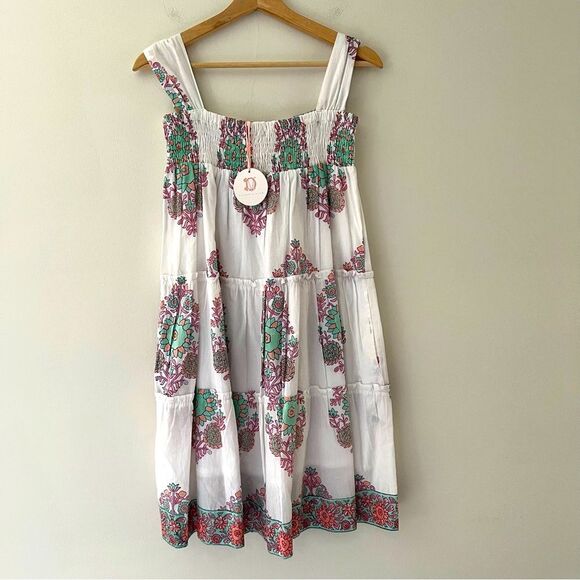 Victoria Dunn NWT Dress Block Print Sundress Smocked Tiered Size XS Summer Party - Picture 1 of 12